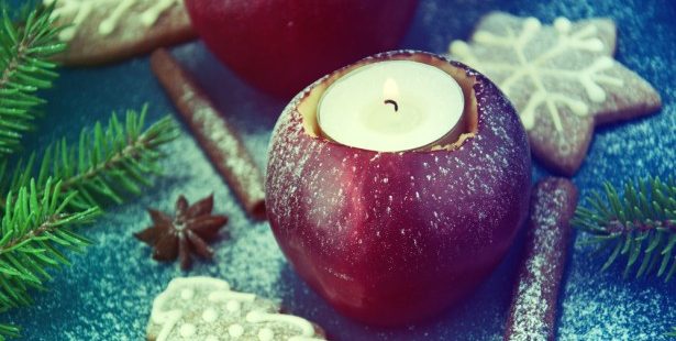 déco de table, fruits, pommes, petits gâteaux