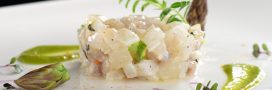 Tartare de lieu noir au citron vert, asperges vertes et betterave rouge