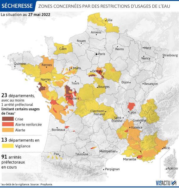 Les départements en sécheresse en france