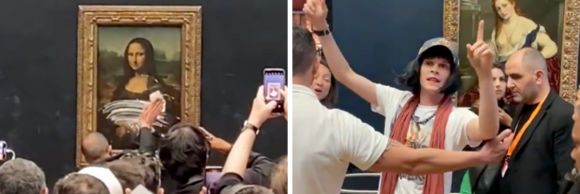 Au Louvre, un homme étale du gâteau sur la Joconde.