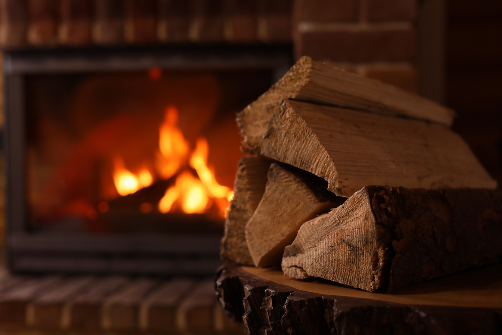 Du bois de chauffage devant une cheminée