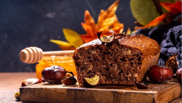 La recette du Gâteau au châtaignes, chocolat et au miel et sauce au caramel