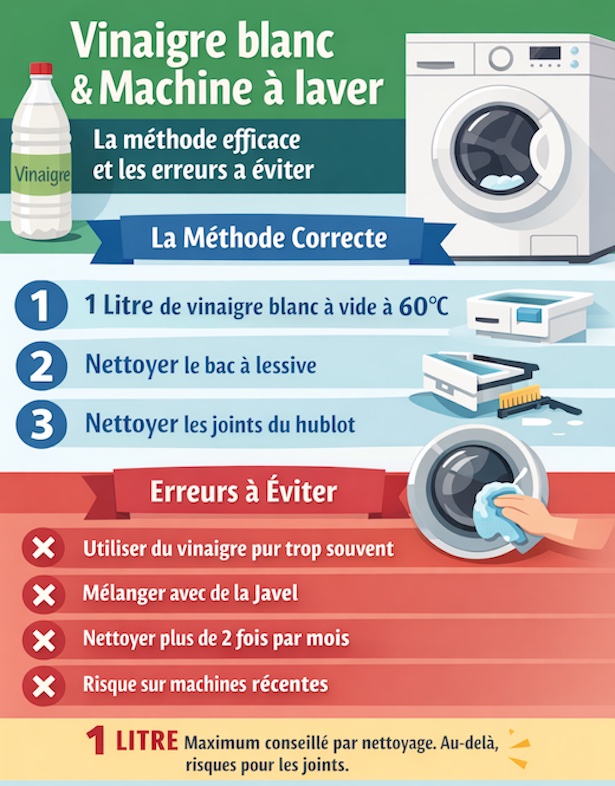 utilisation du vinaigre blanc dans la machine à laver - infographie