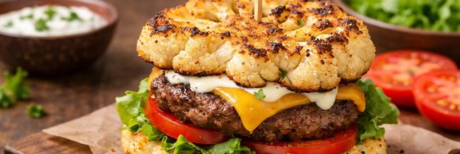 Burger à pain de chou-fleur cuit