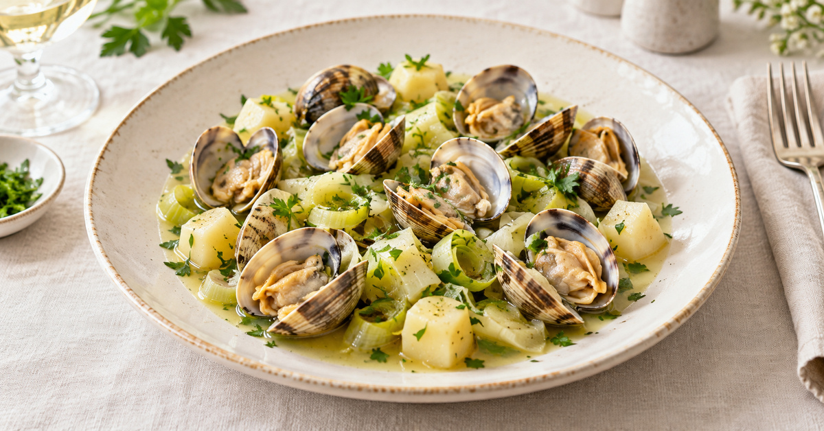 Palourdes aux poireaux et pommes de terre