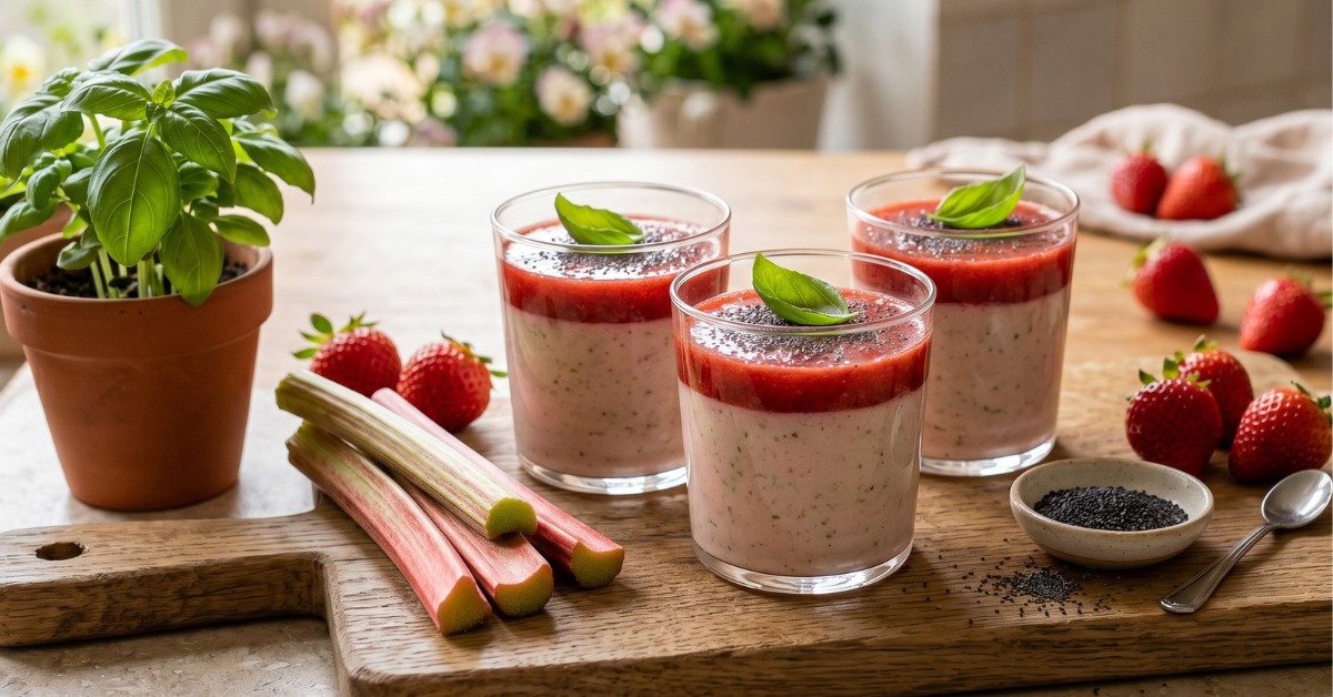 Dessert bio : un délicieux trio mousseux fraise-rhubarbe-basilic