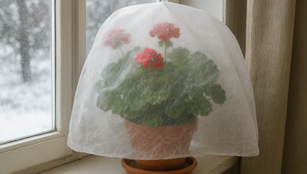 Géranium sous couverture hivernale