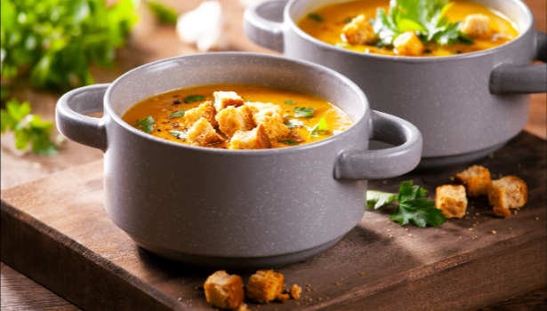 Soupe épaisse de légumes rôtis + croûtons maison