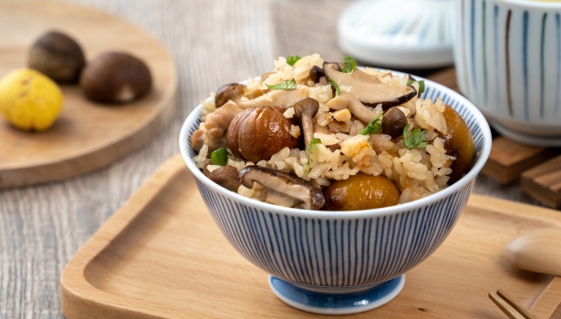 riz sauté châtaignes et champignons