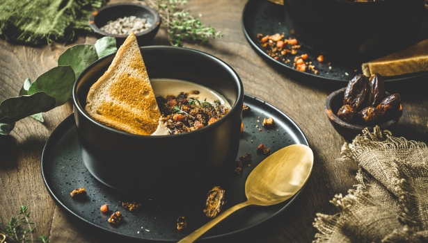 Velouté de châtaignes et champignons