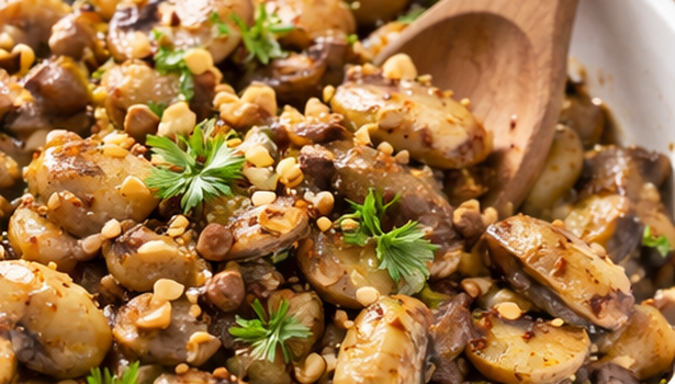 Cardons poêlés aux champignons et noisettes