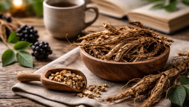 Racines séchées d'éléuthérocoque et thé