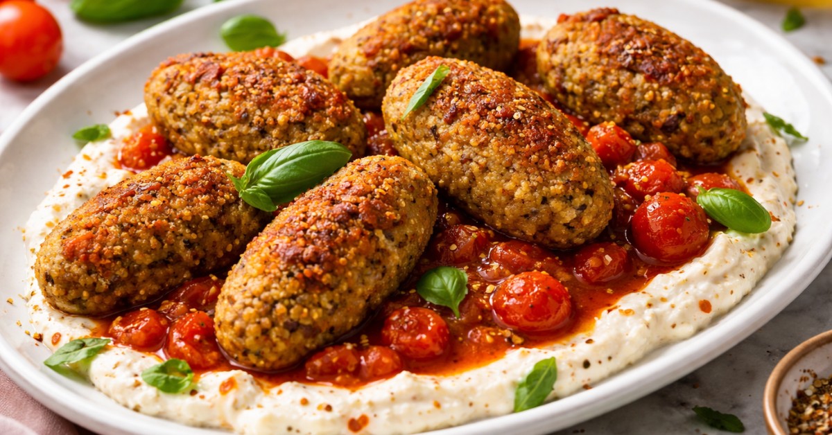 Croquettes d'amarante et aubergine à la ricotta tomate