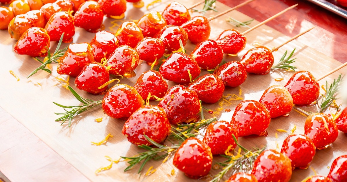 Brochettes de fraises garni de romarin