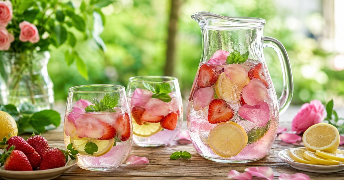 eau florale fraîche rose, fraise et citron