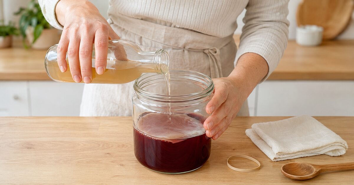 Fabrication d'une mère de vinaigre maison dans un bocal de vin