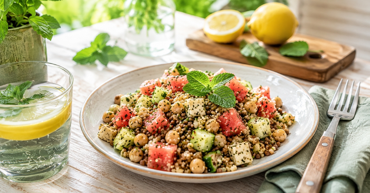 Un taboulé complet et frais, parfait pour un repas végétarien d'été.