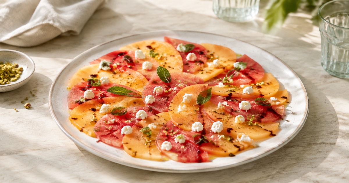 Carpaccio de melon et de pastèque à la feta