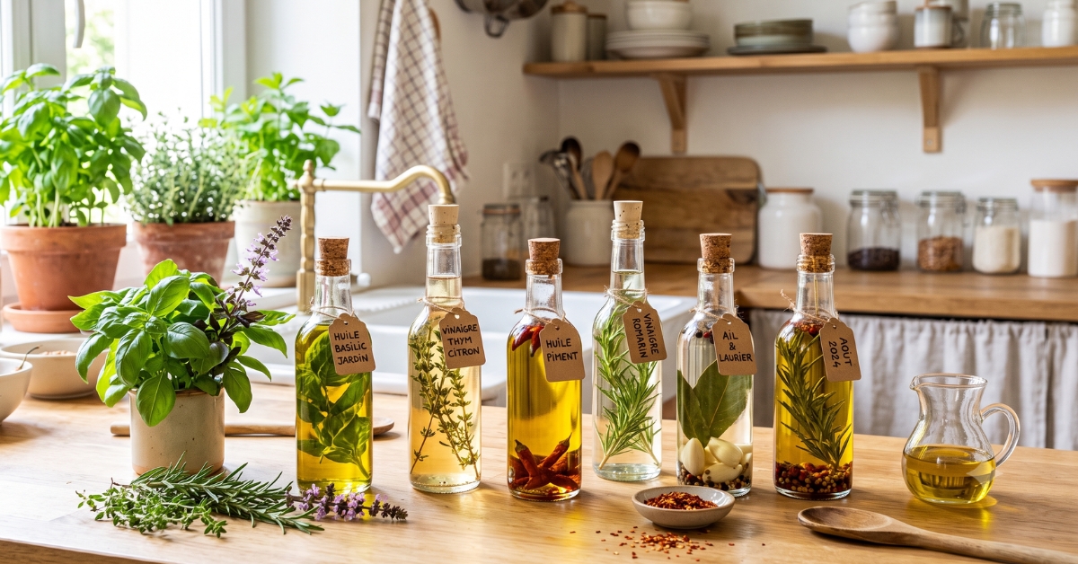 Huiles et vinaigres parfumés maison : gardez les saveurs de l'été toute l'année Huiles et vinaigres parfumés maison : gardez les saveurs de l'été toute l'année