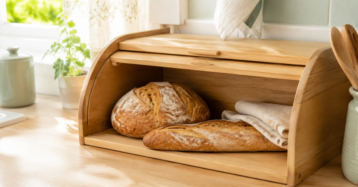 Miche et baguette conservées dans une huche à pain en bois pendant la canicule