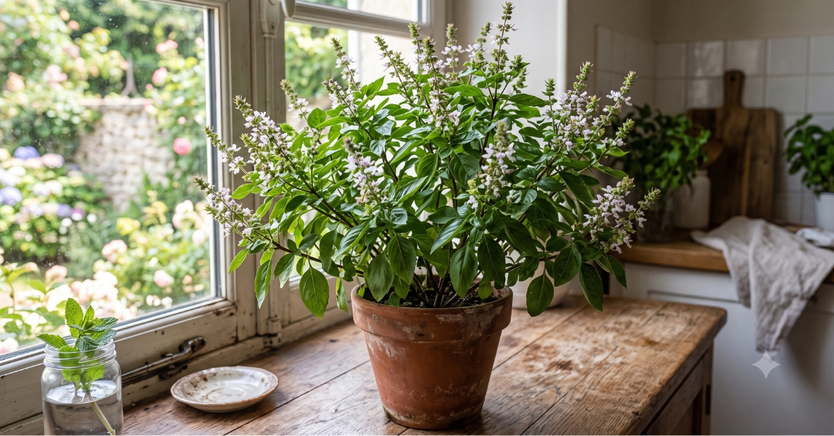 plant de basilic en fleur