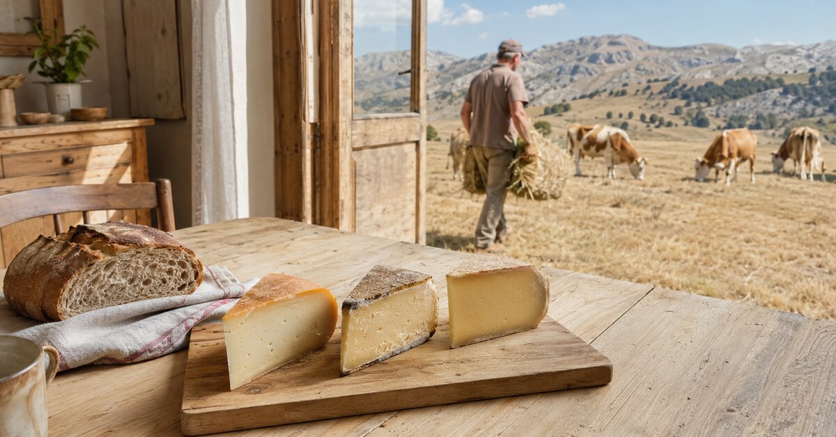 Fromages de montagne sur une table,