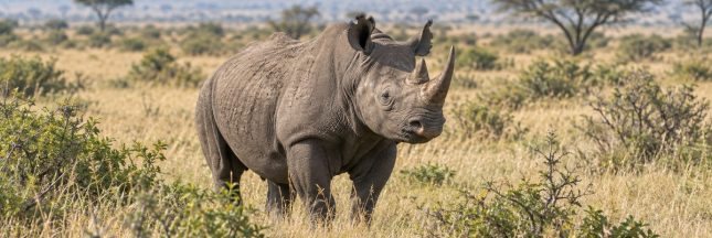 Un rhinocéros noir dans son habitat naturel.