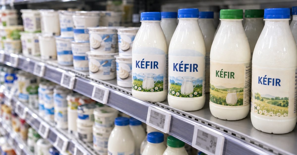 Kéfir au supermarché : ces bouteilles se ressemblent, mais leur contenu peut être très différent Kéfir au supermarché : ces bouteilles se ressemblent, mais leur contenu peut être très différent